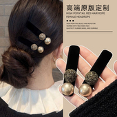 珍珠水钻植绒发夹女2026新款 后脑勺发卡刘海侧边夹前额碎发bb夹子