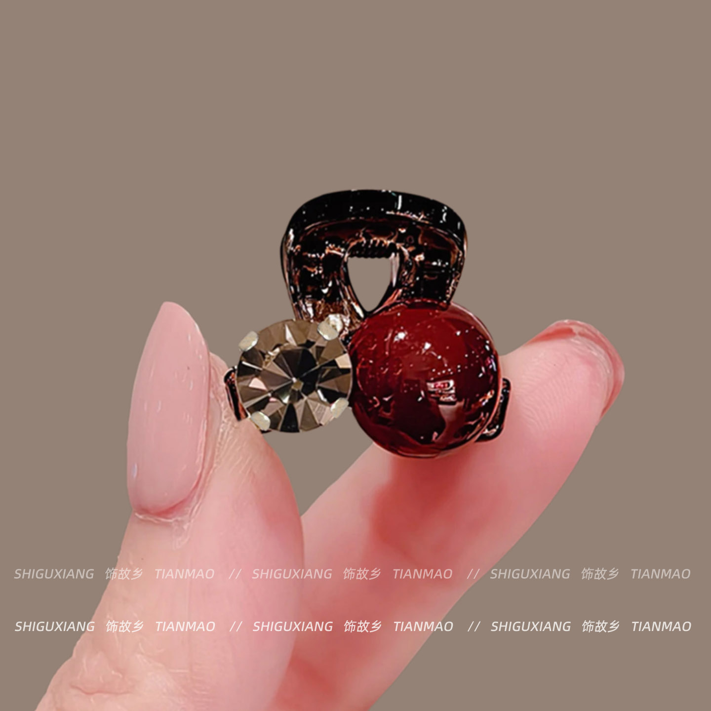 红色珍珠迷你小抓夹女公主头发夹