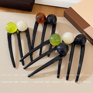 发量少盘发插梳神器新中式复古U型发簪丸子头盘发器三齿插梳簪子