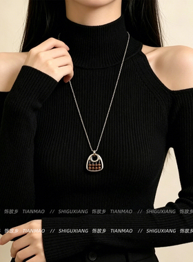复古虎眼石吊坠长项链毛衣链配饰