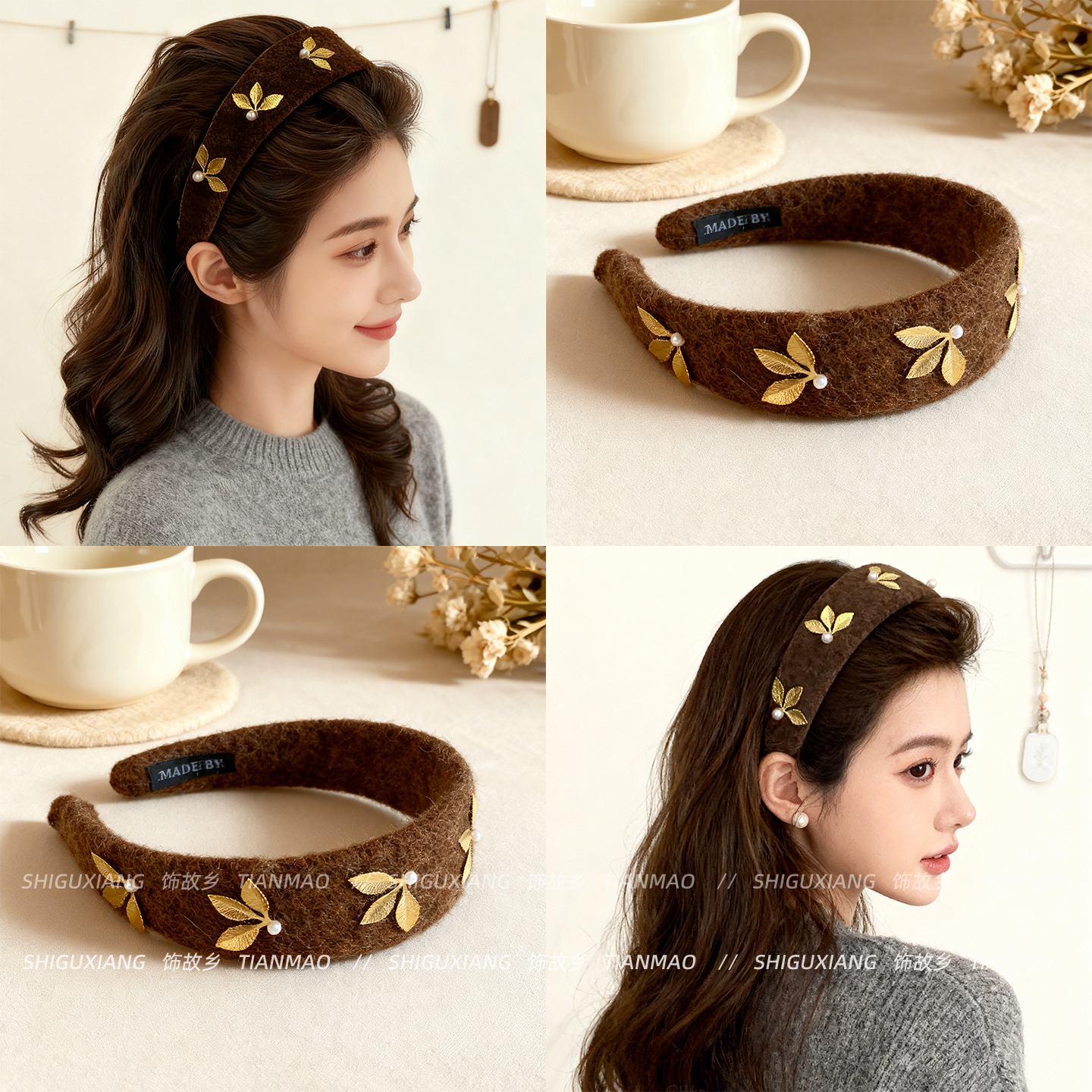 复古美拉德毛呢发箍女款高级感