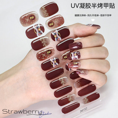 2025新年战甲情人节氛围美甲uv凝胶贴半烤半固化指甲贴纸醒狮
