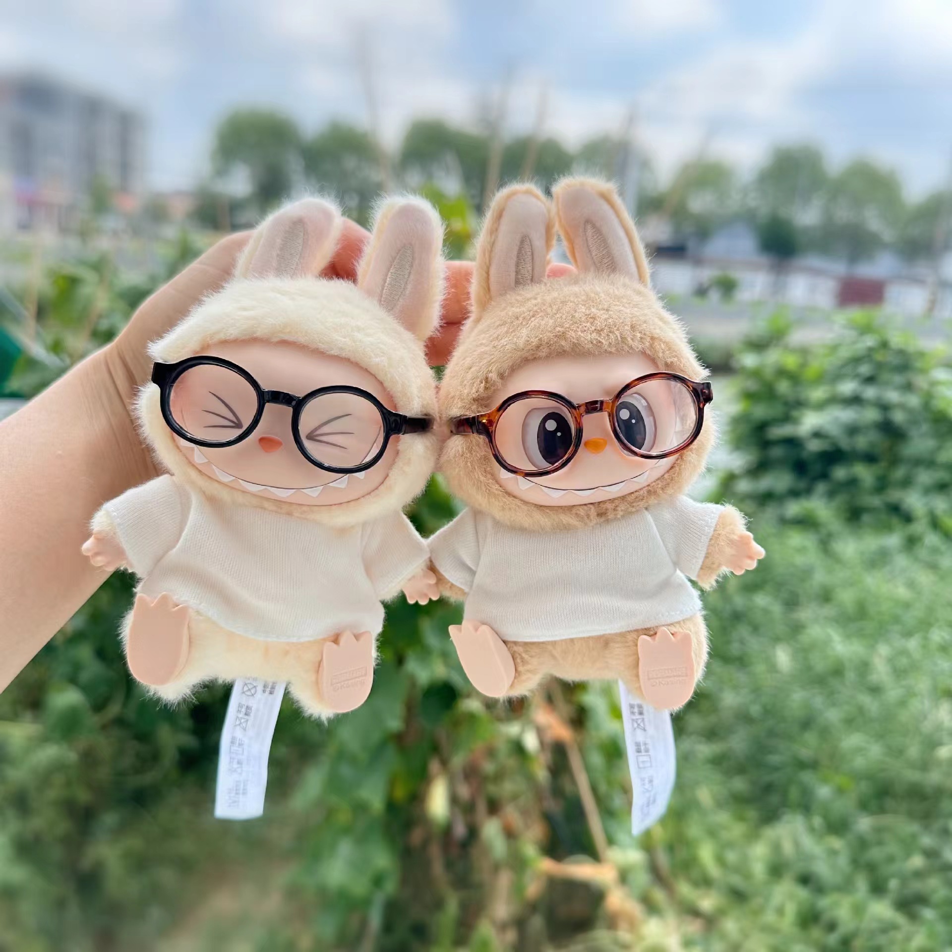 labubu拉布布坐坐派对搪胶毛绒盲盒挂件娃衣服着替婚白t套装夏季