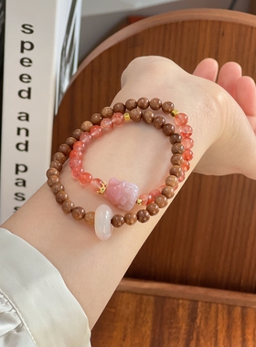 暖言冰飘南红库克手串双圈跑环凤九皇冠旺姻缘手链新中式手链