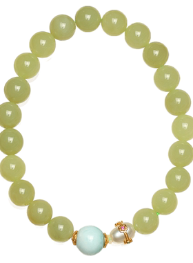 暖言天然和田玉手链女海纹石转运珠配饰轻奢复古新中式冰晴水手串