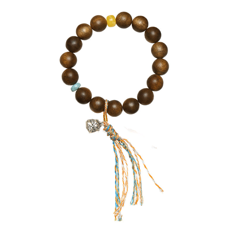 暖言正品沉香木手串男士老料檀木新款本命年足银手链文玩盘玩念珠