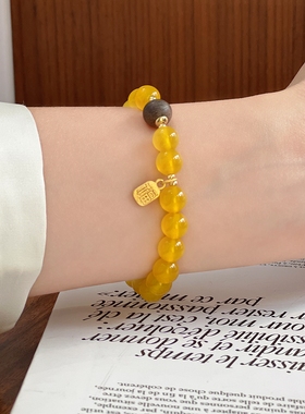 暖言黄玛瑙手串原创设计女款手链福牌吊坠摆摊礼物纪念品