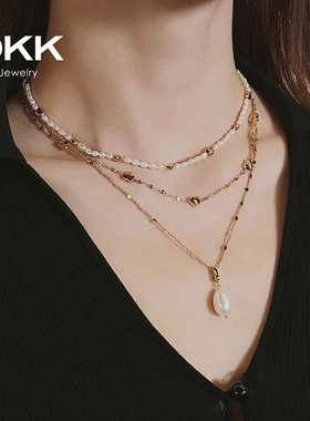 【刘人语同款】OKK心思系列项链 多款叠戴天然珍珠吊坠酷闪锁骨链