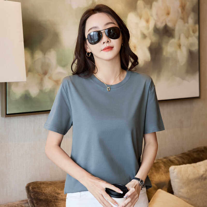 夏季短袖薄款绫罗缎女性韩版短袖