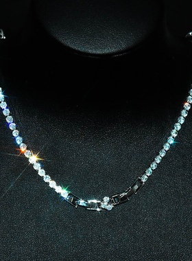 满钻微镶长款爪链仿天然宝石彩宝项链奢华宴会订婚双层毛衣链