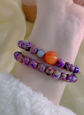 天然帝皇石双层手链女小众高级感松石手串个性红玛瑙手饰配饰