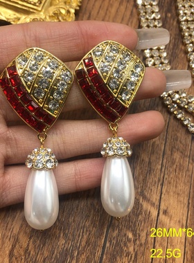 新年款夸张红色宝石钻复古项链耳钉耳夹套装气质百搭锁骨链耳饰女