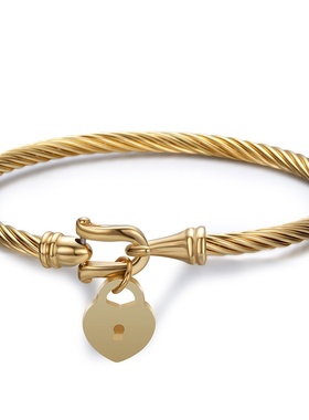 心形锁扣手镯316l钛钢时尚女士手镯复古简约麻花手镯