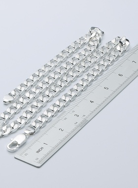 男款12m三间一项链 配饰简约几何费加罗项链 12mm扁侧身项链