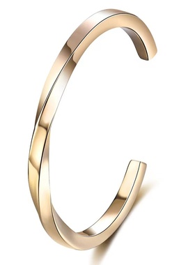 c字开口扭弯曲钛钢手镯 时尚不锈钢18k真金电镀手镯