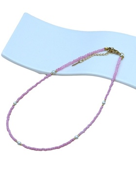 新款多巴胺彩色水晶串珠项链甜美少女风精致珍珠锁骨链百搭项饰