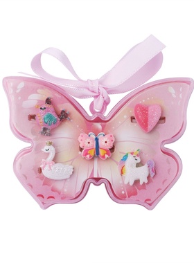 新款卡通儿童戒指盒套装蝴蝶盒可调节戒圈五个装 礼盒