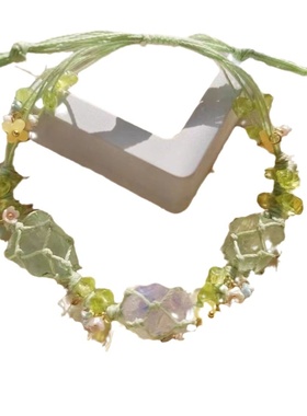 早春花环森系新款合成水晶手链手绳纯手工编织网兜手链