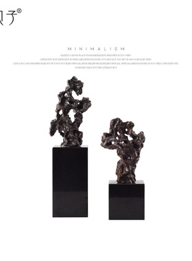 新中式陶瓷太湖石头摆件靠山石大理石底座禅意玄关样板房软装饰品