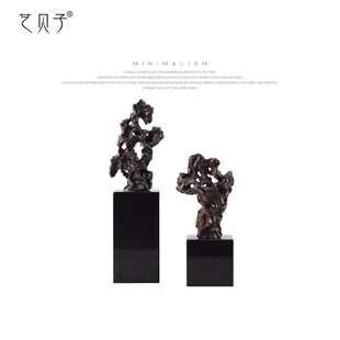 新中式陶瓷太湖石头摆件靠山石大理石底座禅意玄关样板房软装饰品