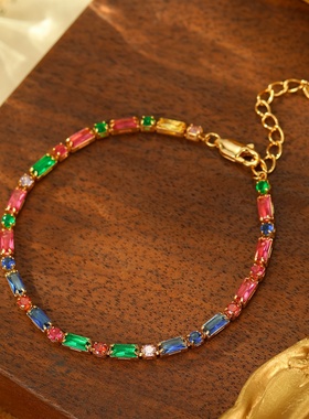 多巴胺辣妹风时尚方糖彩色钻石项链手链女新款设计感复古链条配饰