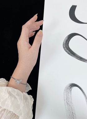 SL101 干枯玫瑰粉 蝴蝶灵动彩钻手链 新中式唯美腕蝶 钛钢古风