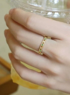 【月下竹影】祖母绿铜镀金戒指小众高级感轻奢复古指环