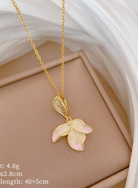 【钛钢】滴油花朵锆石轻奢气质华丽满钻项链女百搭锁骨链钛钢链条