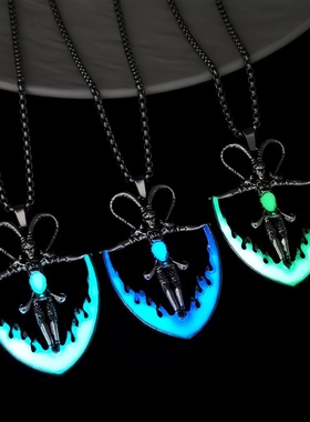 中国风大圣归来霸气男士发光吊坠黑神话悟空火焰纹夜光猴王项链男