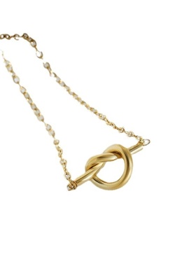 毛衣链复古摩登绳结镂空爱心打结线条项链锁骨链 钛钢镀18K金饰品