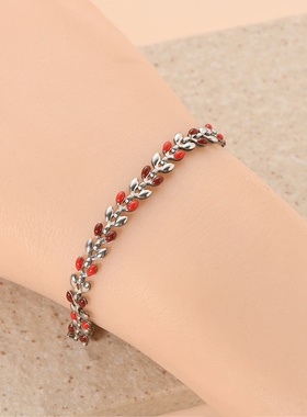 欧美女式新款手链18k金色滴油橄榄叶子不锈钢时尚风手链饰品