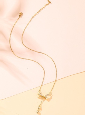 日韩流苏蝴蝶结项链女轻奢小众简约百搭铃兰花吊坠锁骨链饰品