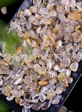 一斤天然金发晶碎石rutile钛晶原石办公摆件鱼缸造景石香薰淘矿石