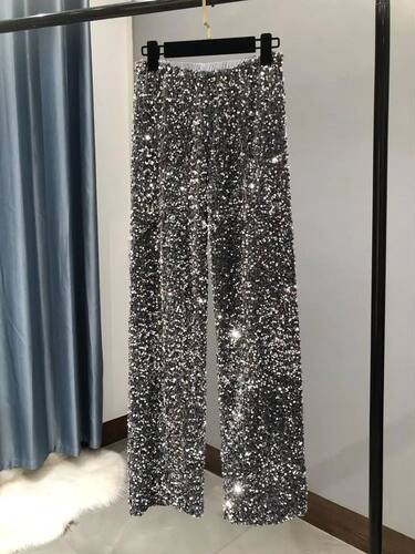 Loose sequins and straight leg pants加绒宽松亮片拖地直筒长裤