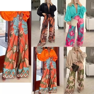 Casual print loose wide-leg trousers 休闲印花宽松阔腿长裤