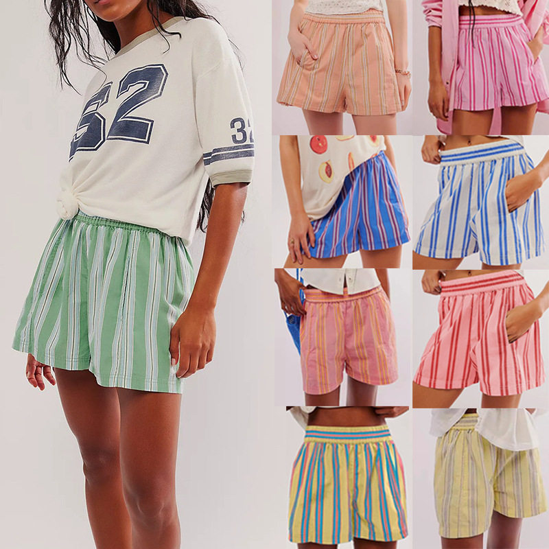 Checkered striped loose straight jeans撞色条纹宽松直筒短裤女,女装/女士精品,休闲裤,淘宝优惠券,粉丝福利购,淘宝优惠卷