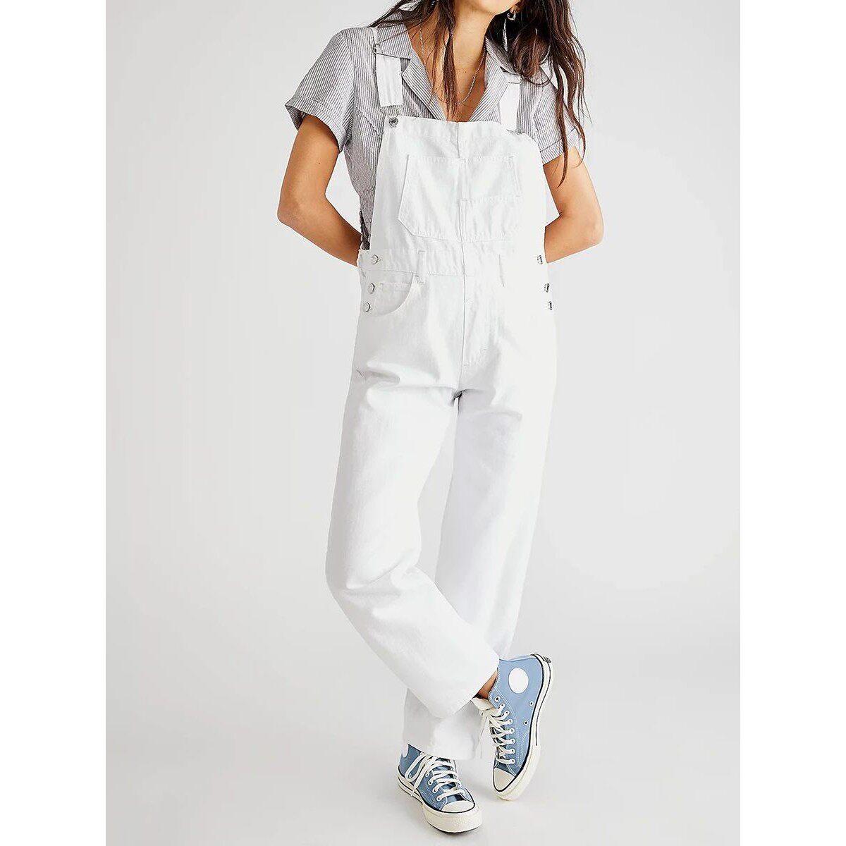 女士纯色休闲背带长裤 Solid color casual shoulder strap pants