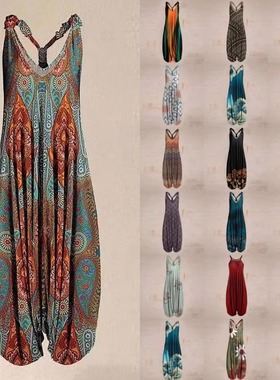 Casual print loose sling jumpsuit     休闲印花宽松吊带连体裤