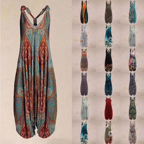 Casual print loose sling jumpsuit     休闲印花宽松吊带连体裤