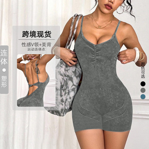 女士V领美背吊带连体衣