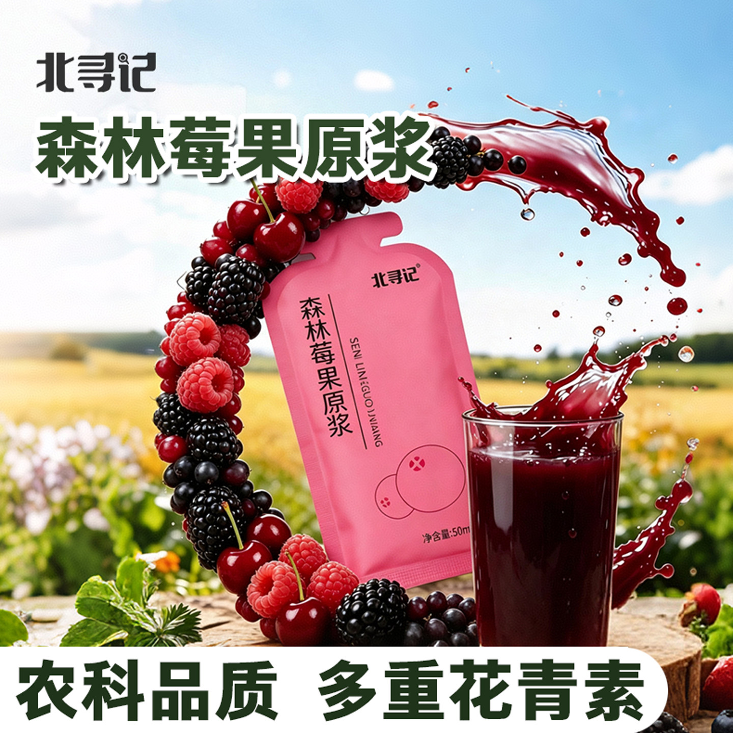 农科院森林莓果原浆新鲜榨纯果汁北寻记蔓越莓树莓樱桃黑莓花青素