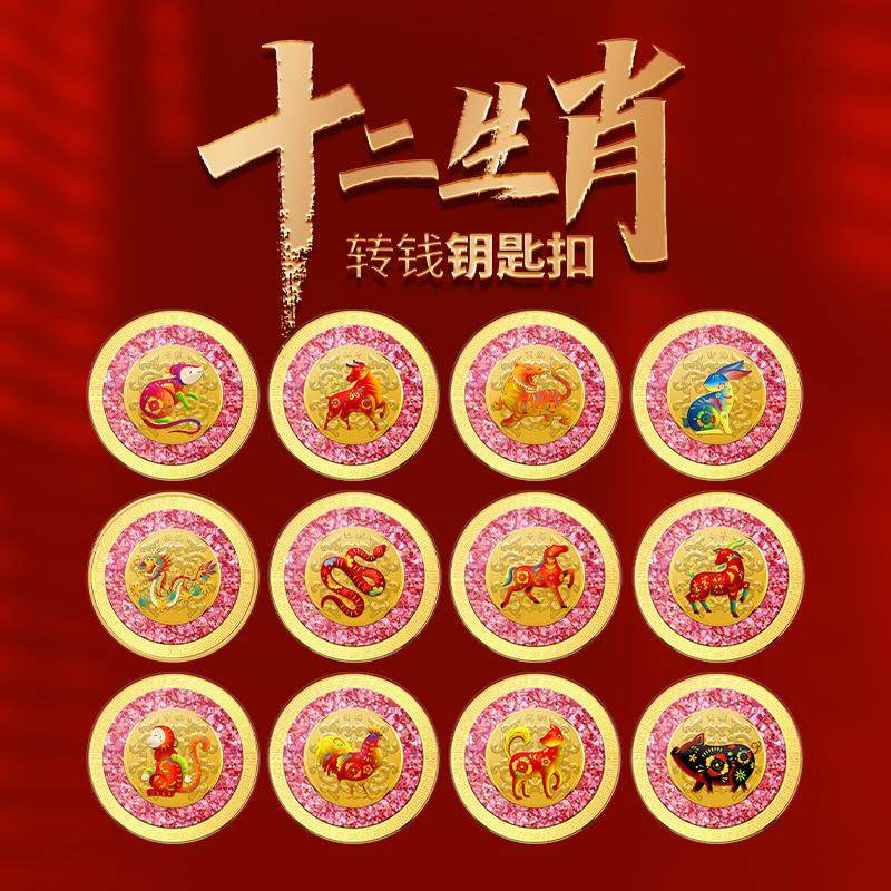 直播同款十二生肖转转钱钥匙扣