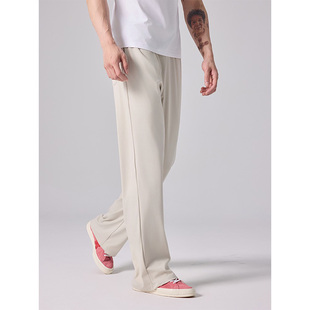 男 宽松显腿长高弹垂感纯色百搭休闲弯刀松紧腰阔腿裤 夏季 运动长裤