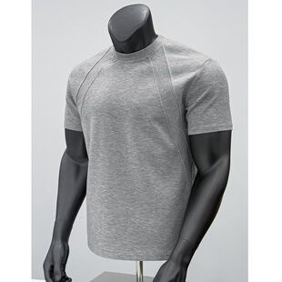 秋冬太空棉拼接长袖 口上衣 健身运动休闲t恤亨利领boxy设计感收袖