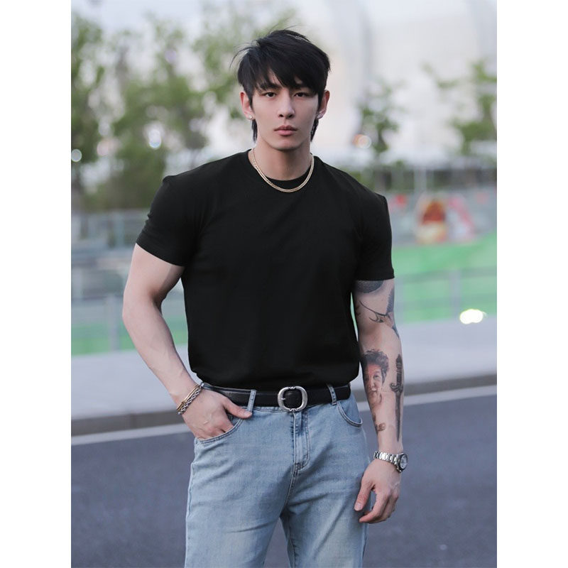 夏季纯棉正肩收袖口t恤