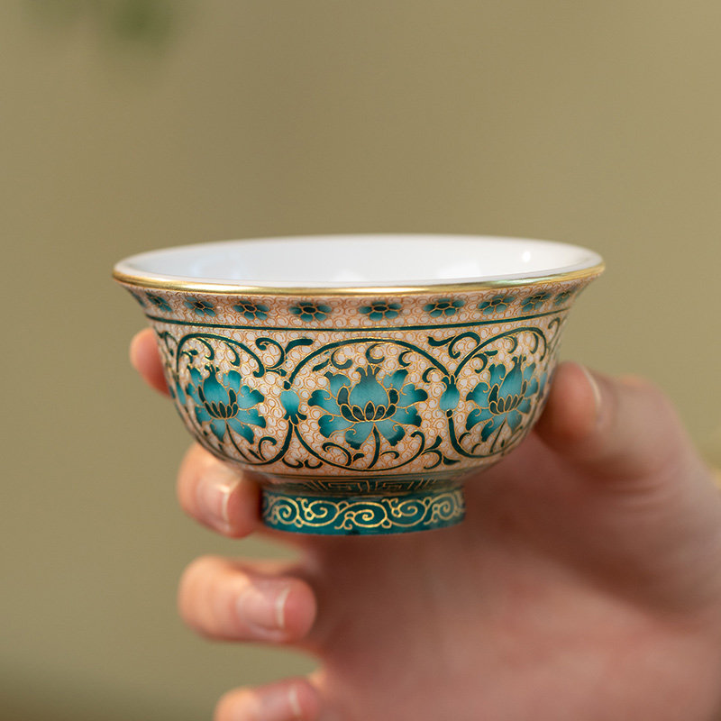 陶福德景德镇陶瓷珐瑯彩主人杯手绘缠枝莲压手茶杯高端茶具收藏级