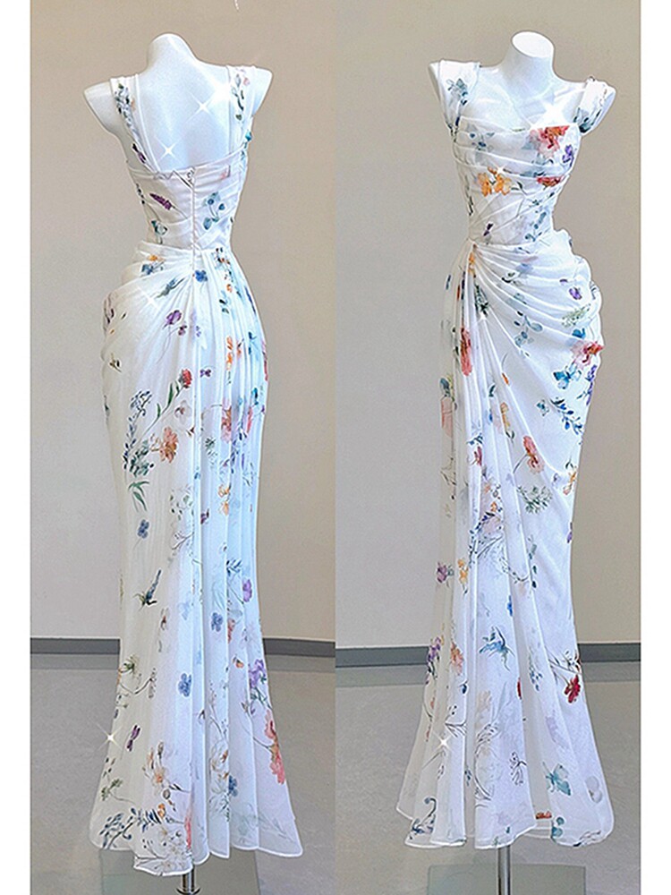 NOT LATE THE NEW HIGH-END STYLE EXQUISITE TEMPERAMENT FASHIONABLE CELEBRITY WHITE SUPER FAIRY SUSPENDER FLORAL DRESS CHILDREN