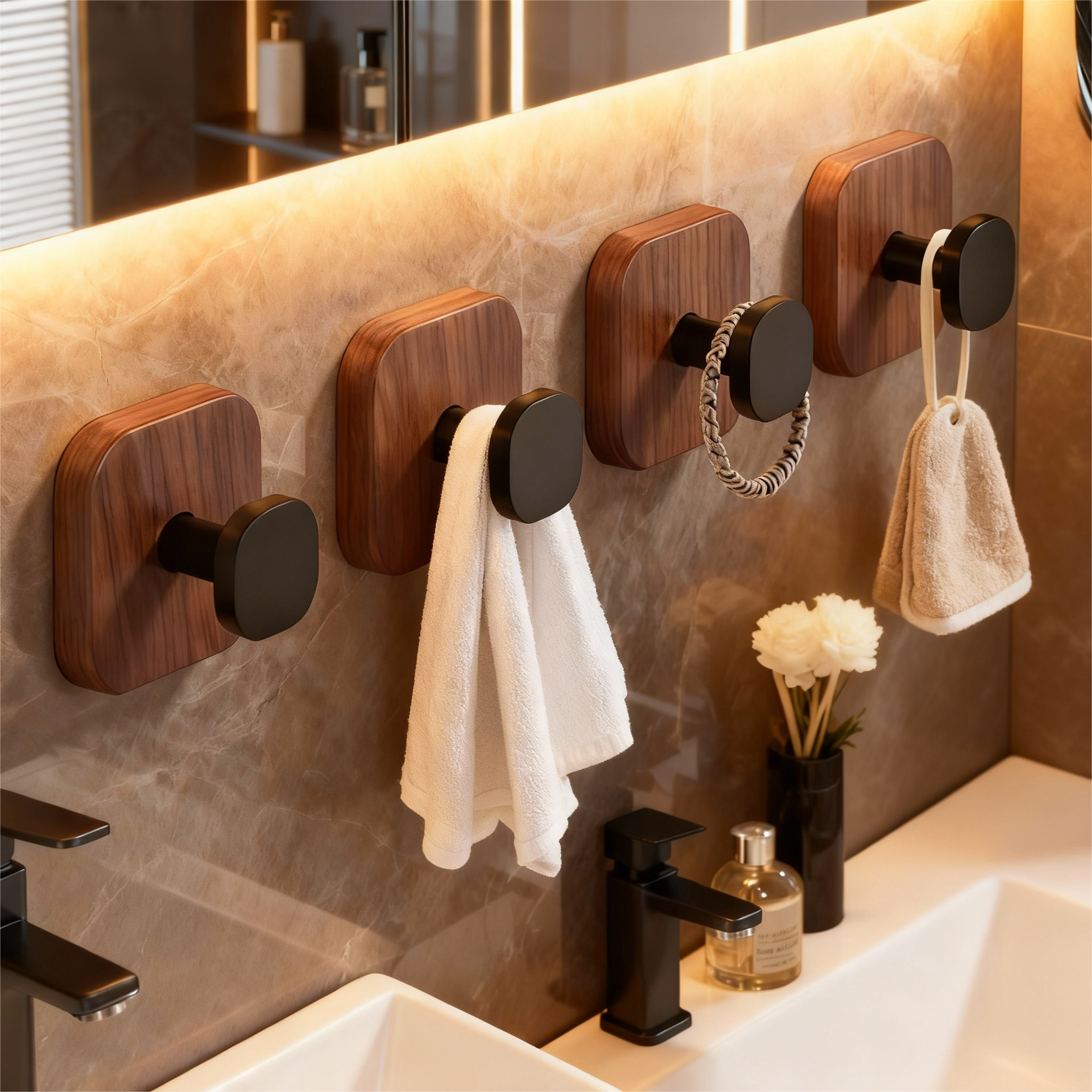 胡桃木吸盘挂钩免打孔强力承重真空无痕卫生间挂衣钩浴室无痕粘钩