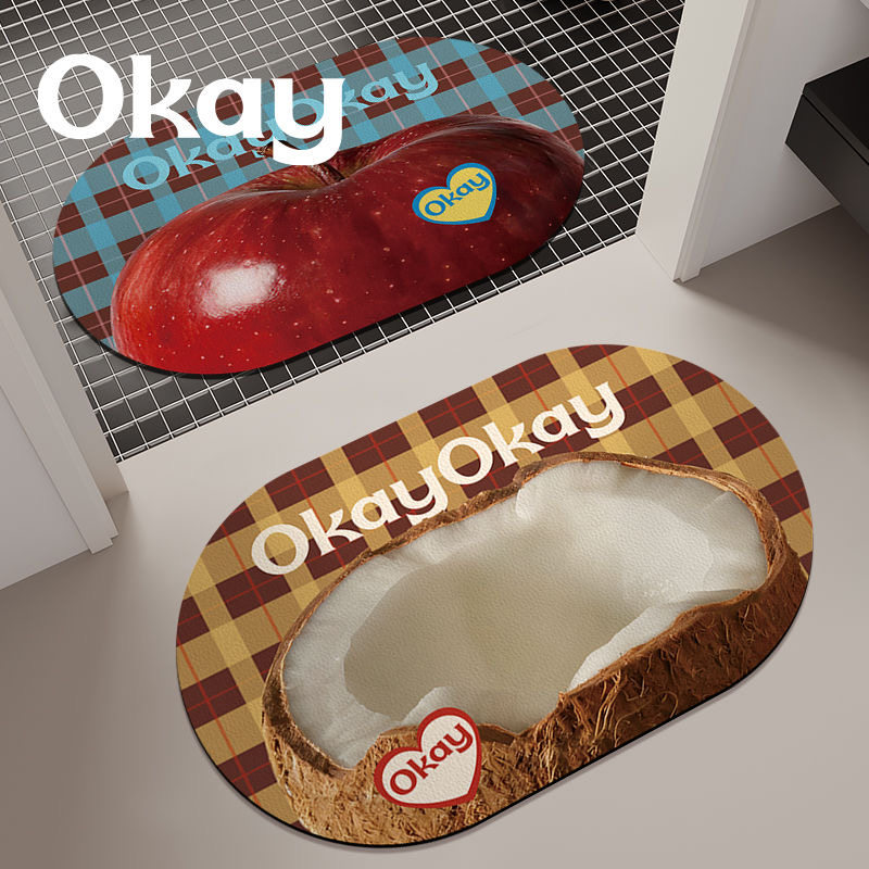 椰子苹果格子浴室地垫家用创意淋浴间厕所门口脚垫子卫生间门垫子,居家布艺,家用脚垫,淘宝优惠券,粉丝福利购,淘宝优惠卷