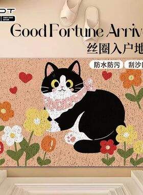 云朵睡猫丝圈地垫 软萌奶蓝色入户防滑防污垫